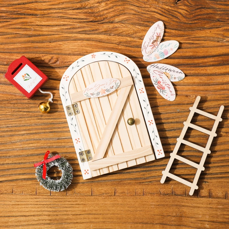 Babyzimmer Fairy Cottage Holz Miniatur Puppenhaus Mini Home Fairy Elf Türdekorationen Ornamente Outdoor Yard Garden Decor Craft – Detail 22