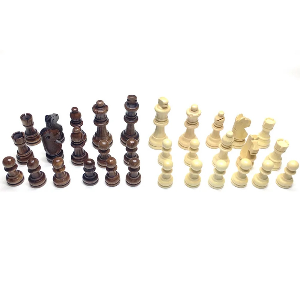 

32pcs Wooden Chess Pieces Wood Chessmen Pieces Chess Game Pawns Figurine Pieces Replacement ( Brown White )