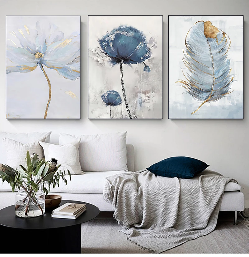 Scandinavian Flower Canvas Art Abstract Painting Print Feather Decoration Picture for Living Room Nordic Home Decor Wall Poster