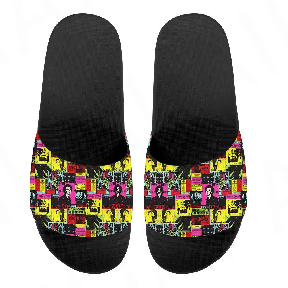 

Summer Women's Slippers Punk Pattern Black White Soft Sole Beach Sandals Home Mens Open-toed Flip Flops Custom Couple Shoes