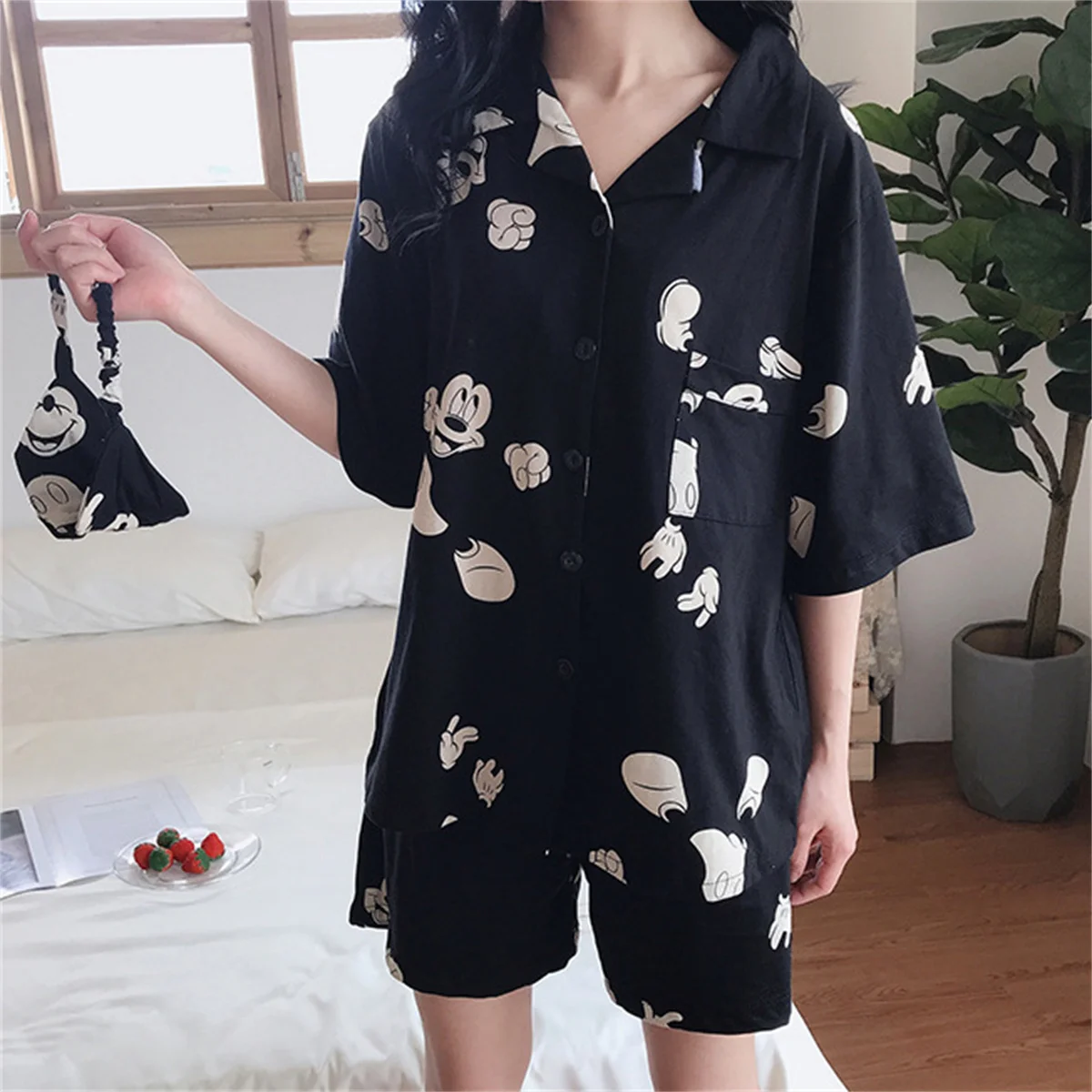Summer Home Clothes Set 2Pcs Summer Ladies Short-Sleeved Home Wear Set Cute Casual Cartoon Print Pregnant Women Home Wear Set