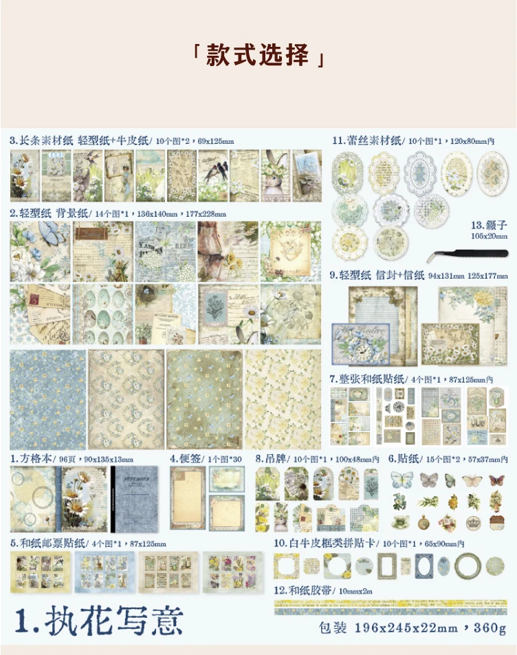 Yoofun 222 teile/schachtel Journaling Geschenk Box Material Set Enthält Band Aufkleber Notebook Tag Pinzette Scrapbooking Dekor Material Pack – Detail 11