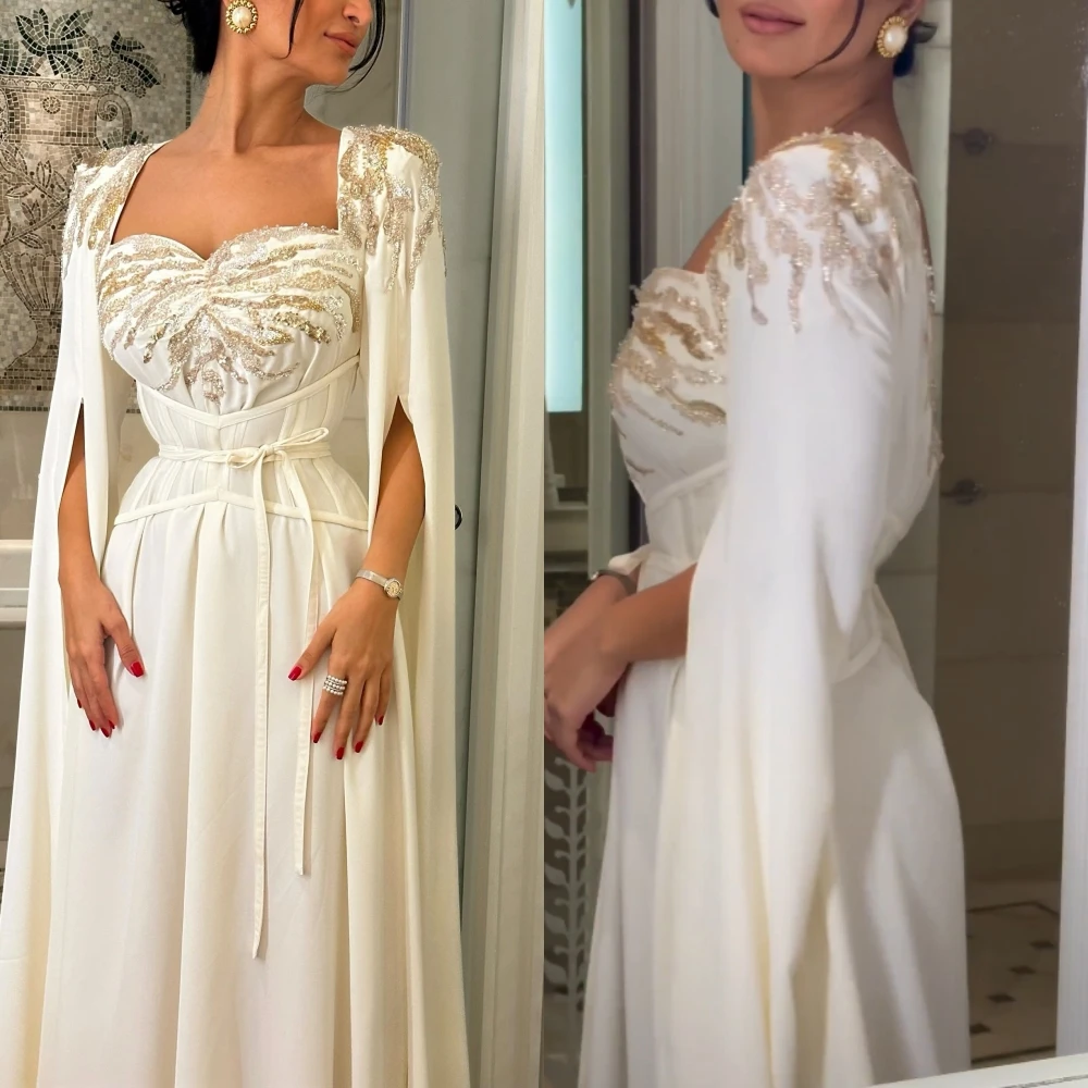 Jiayigong High Quality  Satin Beading Homecoming A-line Square Neck Bespoke Occasion Gown Midi Dresses