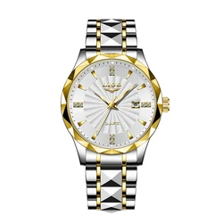 LIGE Luxury Women's Luminous Quartz Waterproof Stainless Steel Watch (Silver gold white)