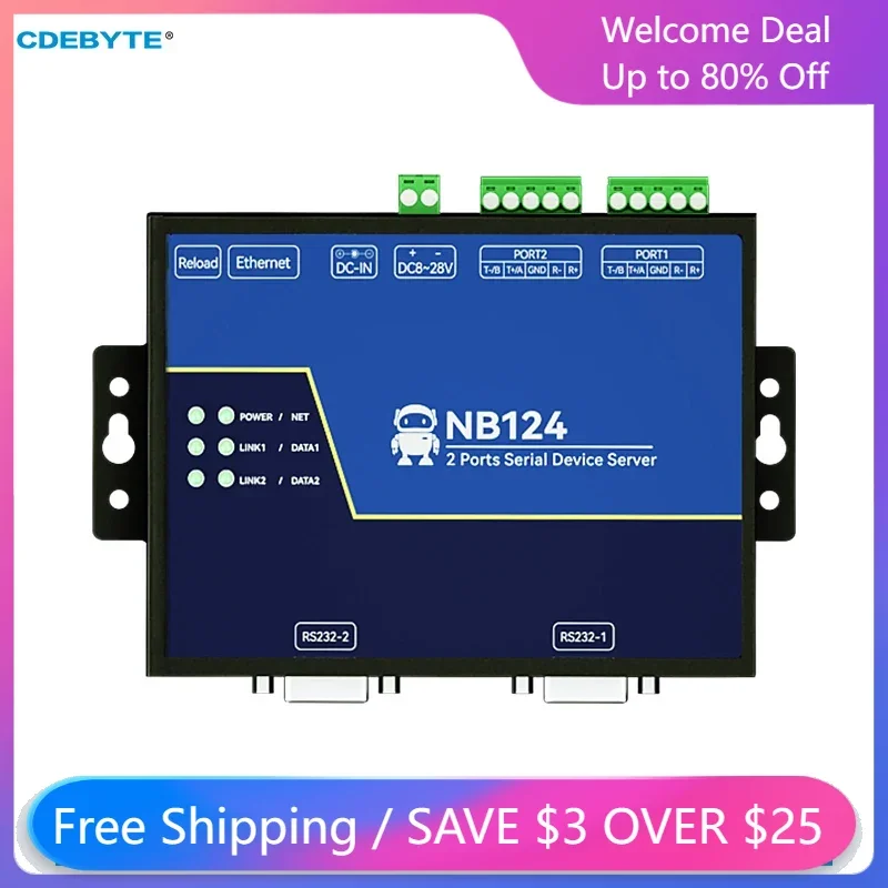 

CDEBYTE RS485/RS232/RS422 to Ethnernet Serial Server 2 Channel NB124S TCP UDP MQTT HTTP Modbus Gateway TCP- RTU Watchdog DC8-28V