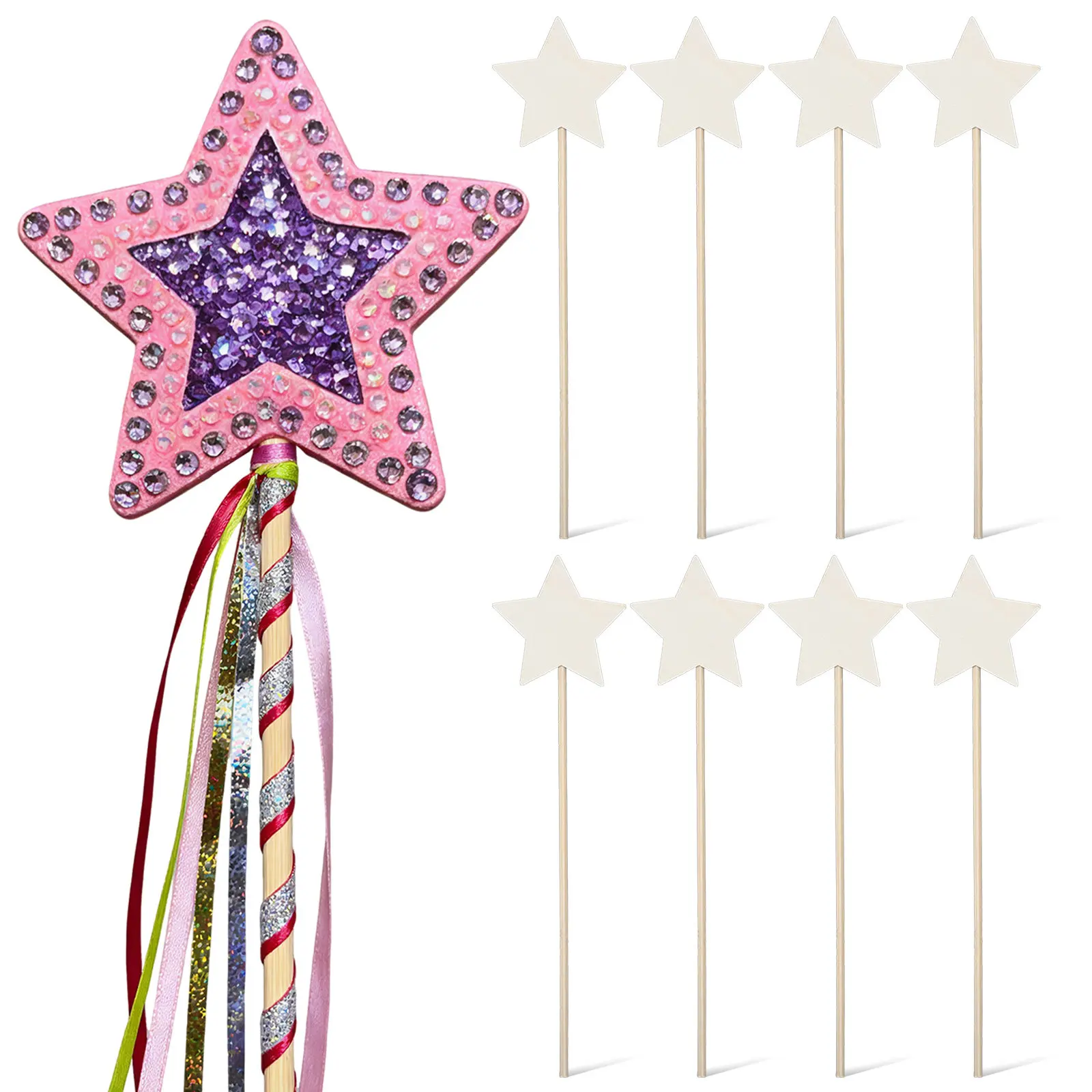 10Pcs DIY 요정 지팡이 스타 나무 도색되지 않은 생일 파티 장식 요정 지팡이 어린이 장난감