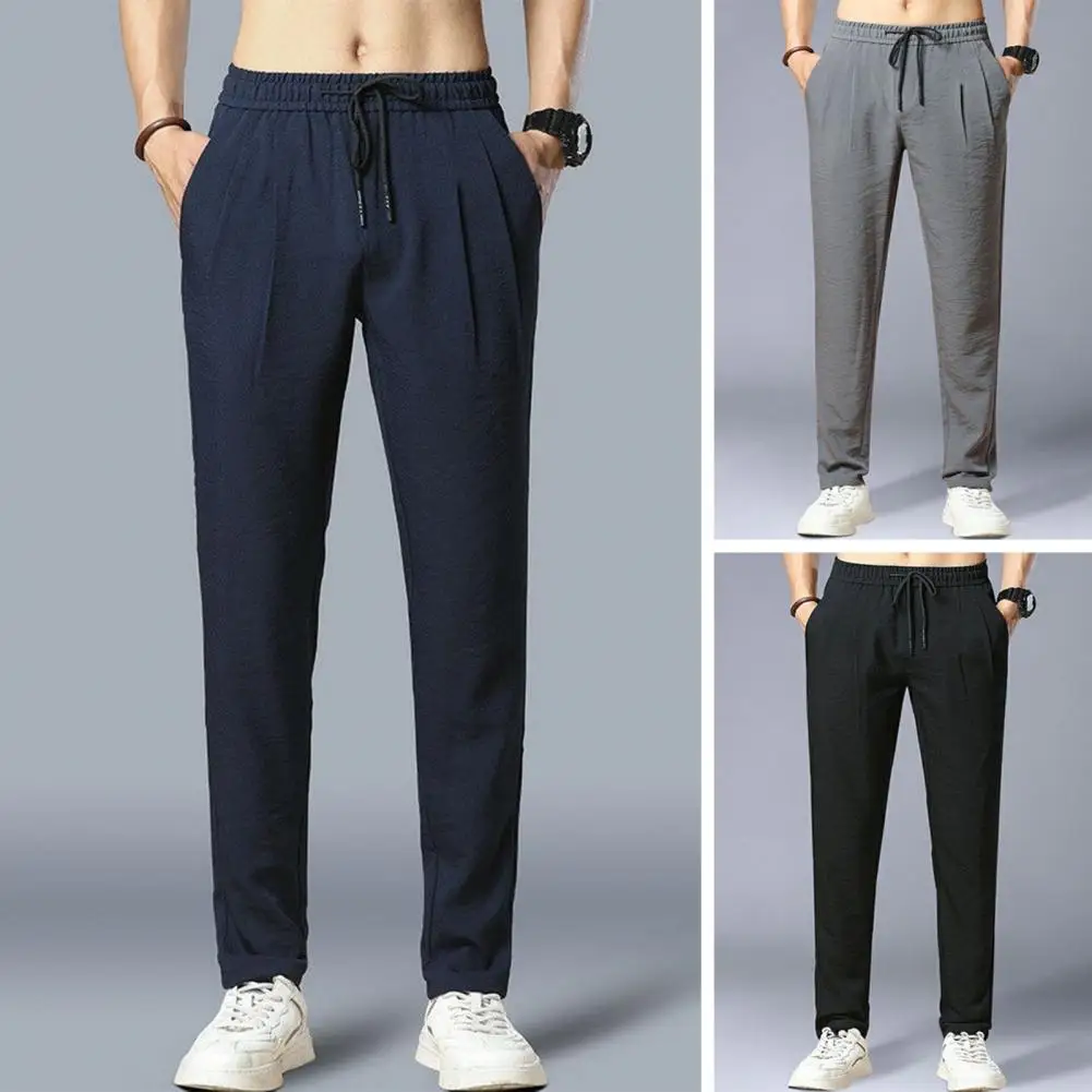 

Summer Men Pants Men Elastic Waist Trousers Quick Drying Men's Trousers With Elastic Waistband Drawstring Pockets For Everyday