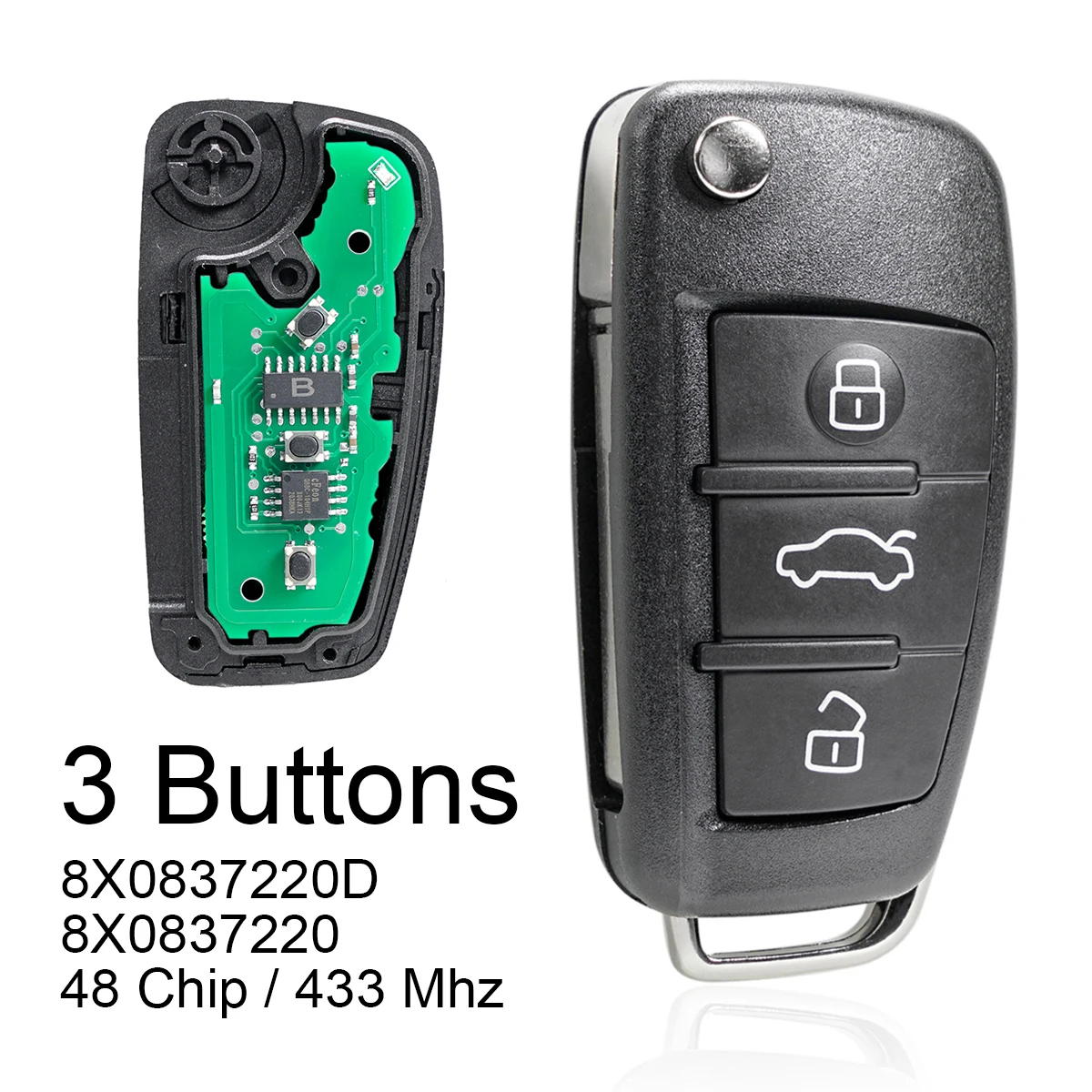 433Mhz 3Buttons Car Remote Key with ID48 Chip /8X0837220D 8X0837220 Fit for Au-di A1 Q3 S1 2010 2011 2012 2013 2014 2015 2016 car flip folding remote key 433mhz with id48 chip for great wall hover h3 h5 gwm haval h3 h5 steed replacement remote key shell