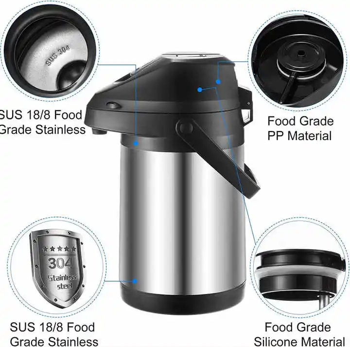 Dispensador De Café De Acero Inoxidable 1.9 Litros - Aislamiento Térmico, Mantiene Caliente 20h/Frío 24h, Incluye Cepillo