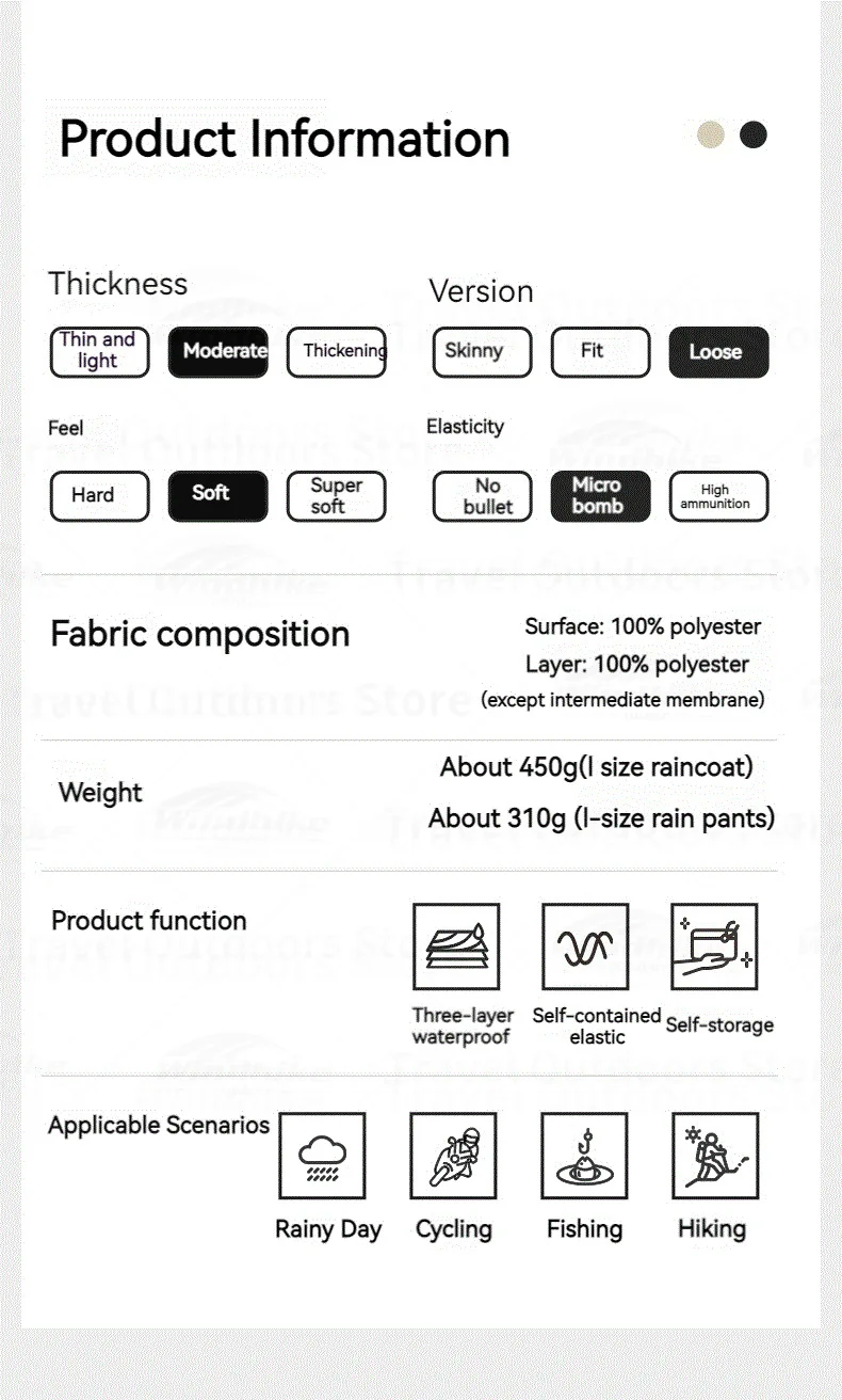 Description Picture 4 of itemNaturehike Motorcycle Raincoat Rainstorm Prevention Jacket Pants Camping Hiking Fishing Moto Raincoat Ultralight Rider Raincoat