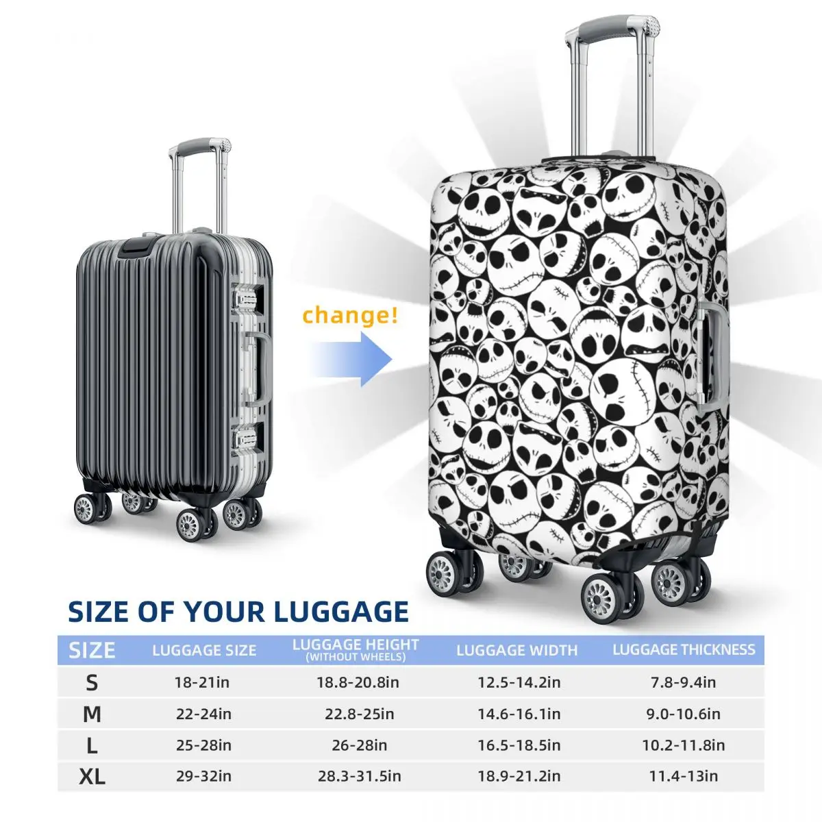 Nightmare Before Christmas Jack Skullington Suitcase Cover Washable Halloween Movie Luggage Covers Protector for 18-32 inch 6