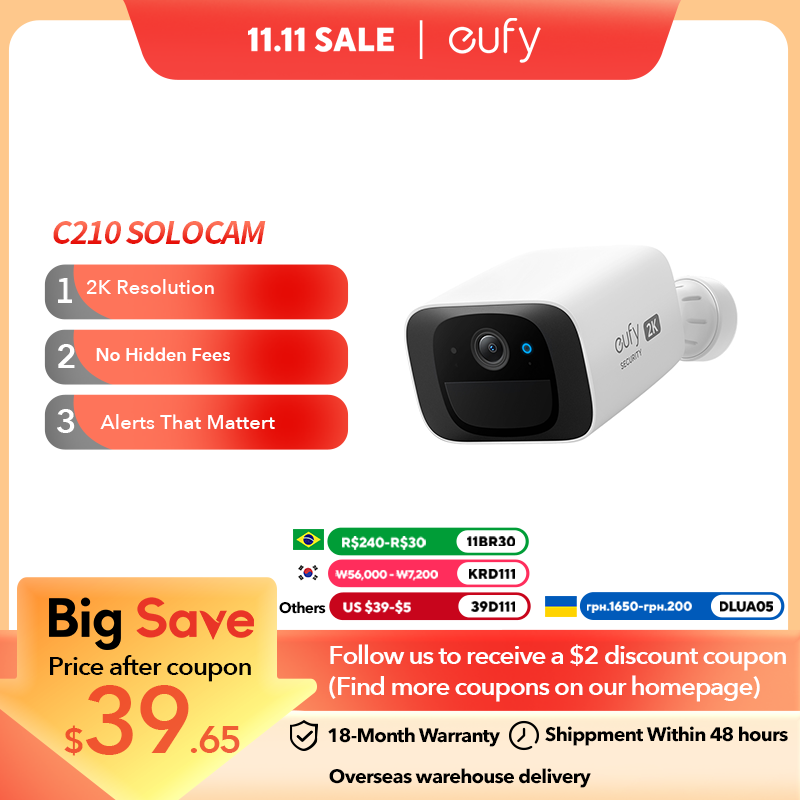 eufy Security C210 SoloCam Wireless Outdoor Camera 2K Resolution No Monthly Fee Wireless Wi-Fi Camera Street surveillance Cam