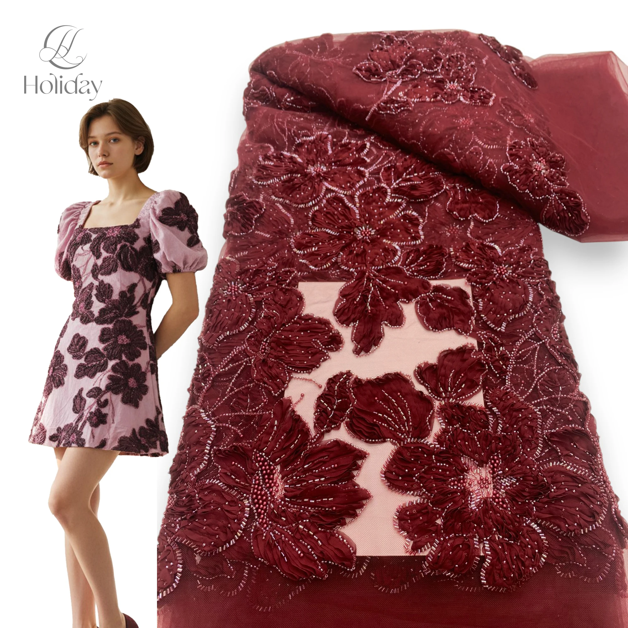 African Chiffon Tulle Lace Fabric French Luxury Sequins Beads Mesh Lace Fabric Nigerian For Woman Evening Clothes Dresses