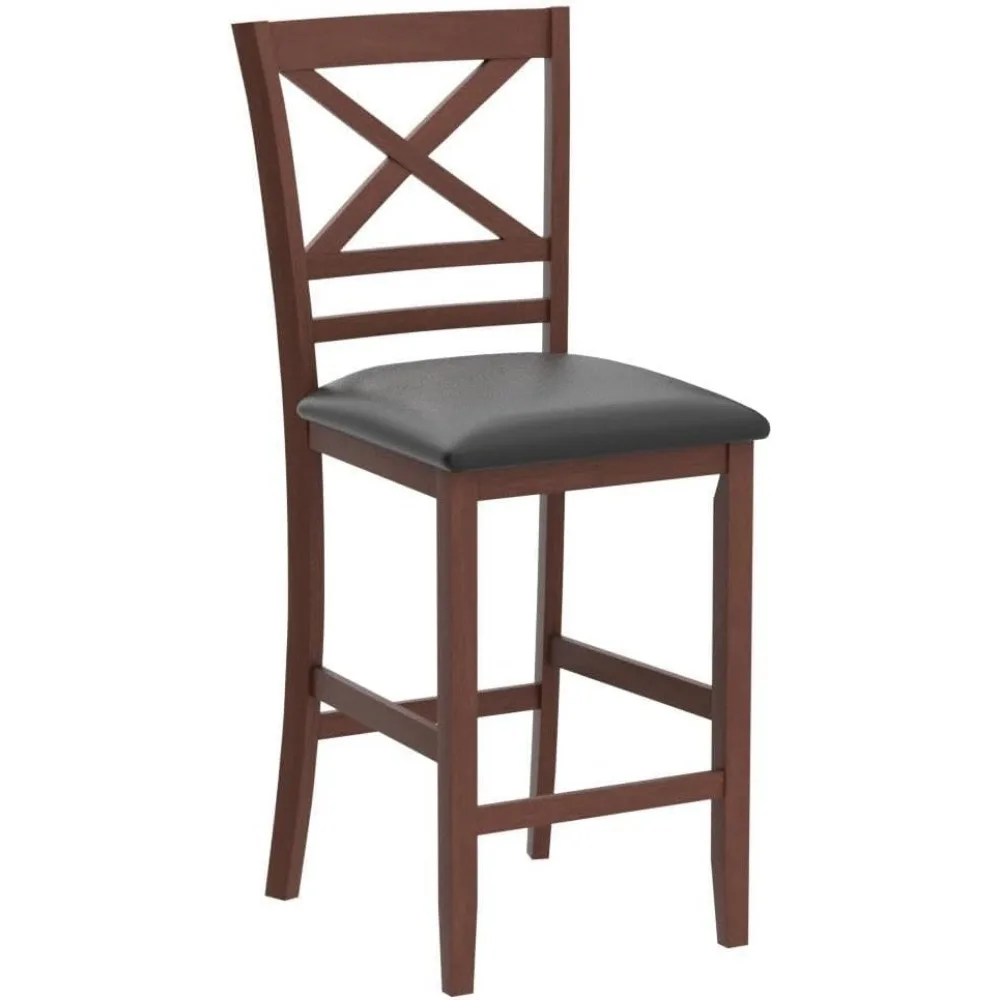 Barstools Set of 4, 25” Counter Height Mid Century Modern Island Chairs with Back, Soft Cushion & Faux Leather Seat 5