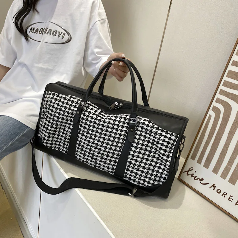 Oxford Houndstooth Travel Duffle Bag Large Capacity Women Fitness Sports Bag Luxury Hand Luggage Bag Fashion Design Weekend Bag
