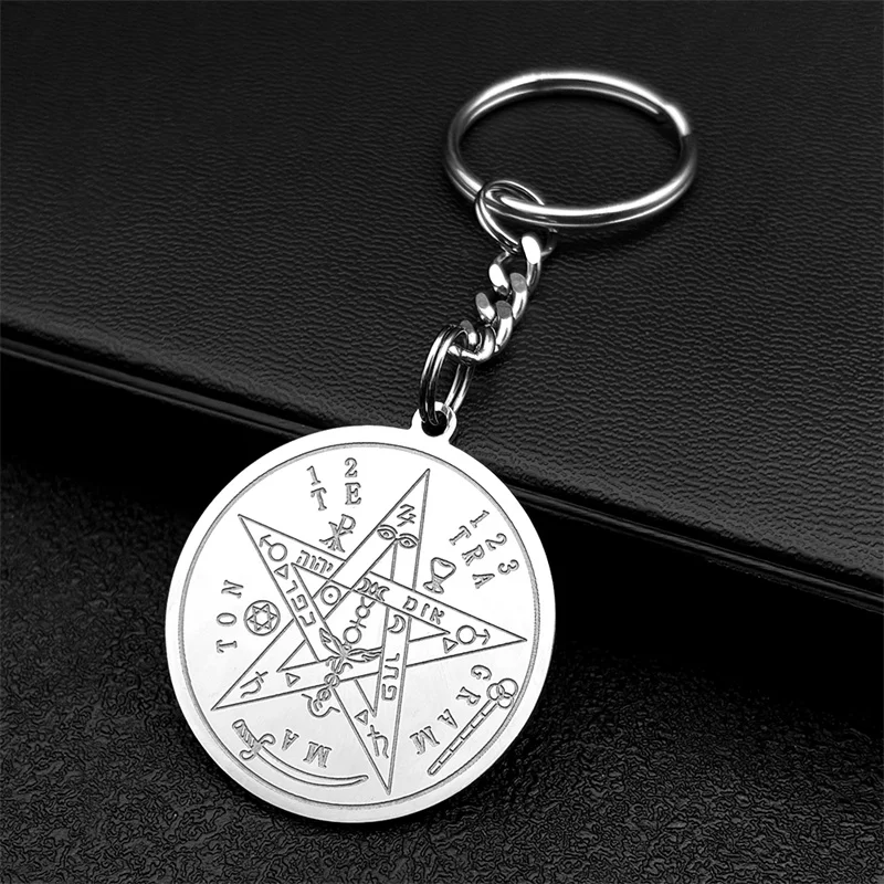 Gothic Gold Farbe Pentagramm Schlüssel anhänger für Frauen Edelstahl Hexerei Original Tetra gramm aton Solomon Amulett Schmuck – Detail 5