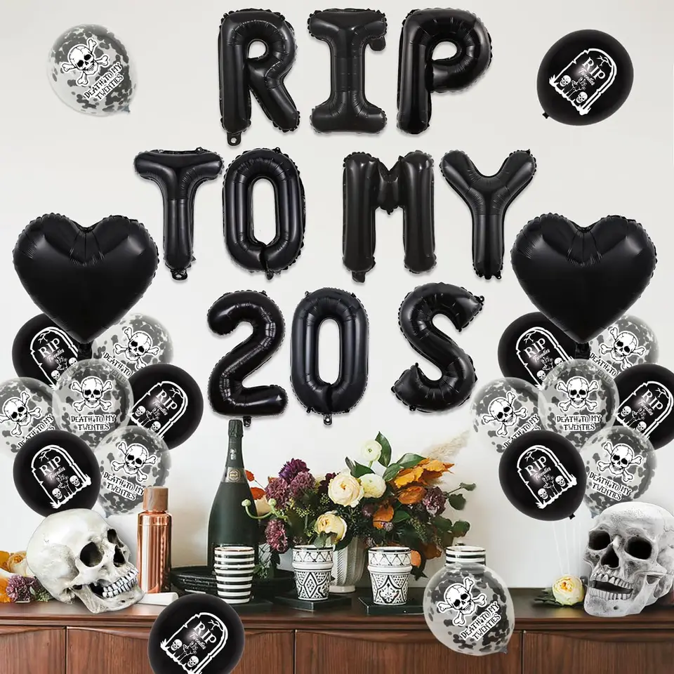 RIP To My 20s Banner – Glitzernd Schwarz, Ca. 2,1 M, Für 30. Geburtstagspartys