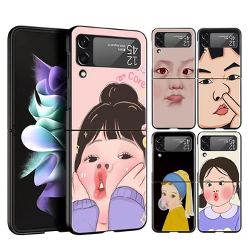 Custodia rigida per telefono per PC Cartoon per Samsung Galaxy Z Flip 6 5 4 Cover nera per Galaxy Z Flip 3 Borse pieghevoli antiurto Capas Fundas