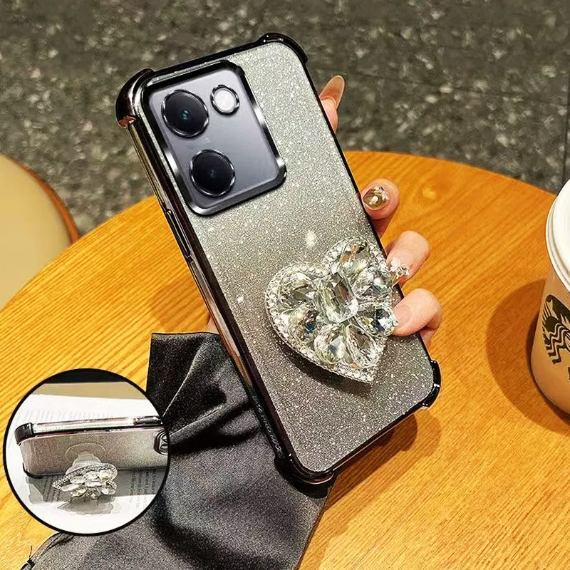 Glitter Diamond Heart Shockproof Bracket Phone Case