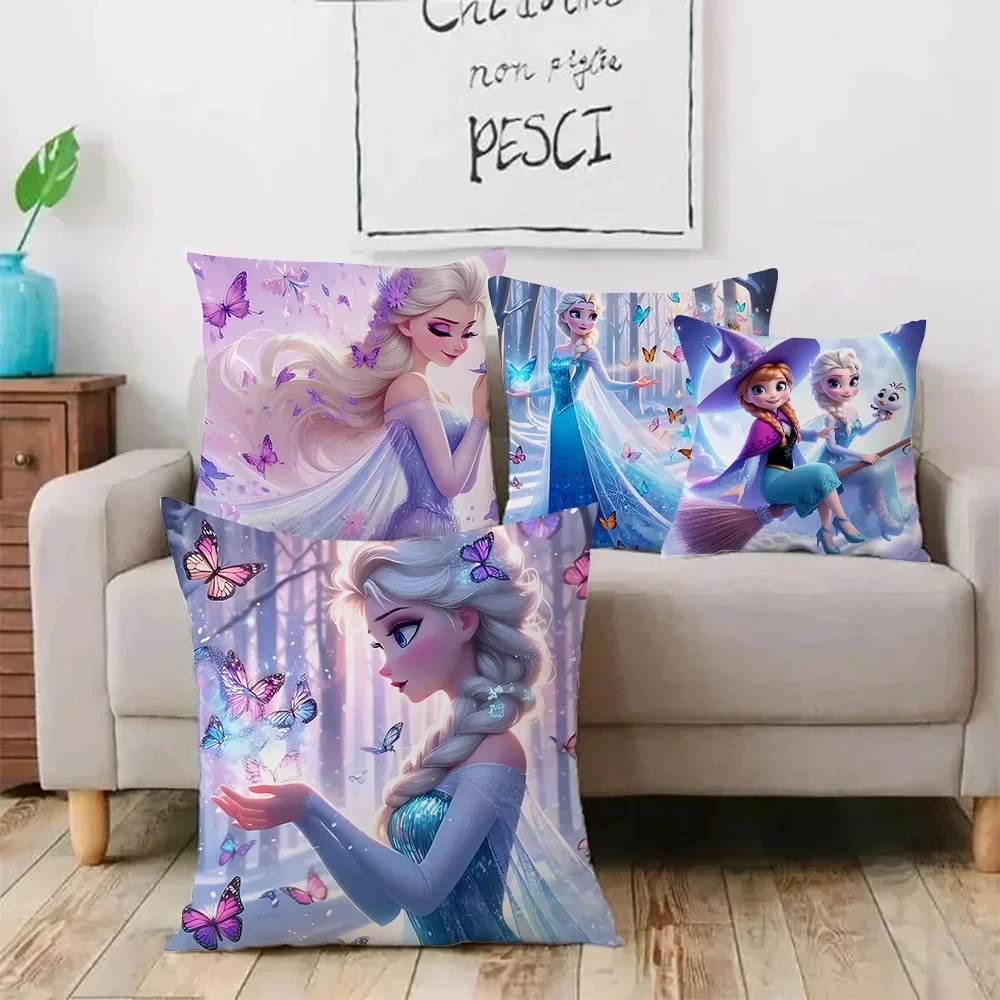 Kawaii Queen Frozen Princess Elsa Pillow Covers Cartoon Sofa Decorative Home Double-sided Printing Short Plush Cushion Cover