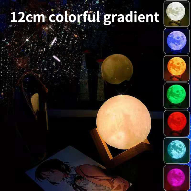 3D Print Moon Lamp 8CM/12CM Battery Powered With Stand Starry Lamp Night Light Kids Gift 7 Color Bedroom Decor Night Lights