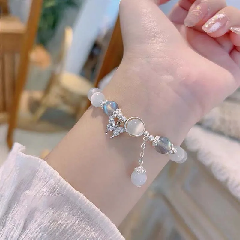 Korean White Moonlight Stone Crystal Bracelet for Women Girls