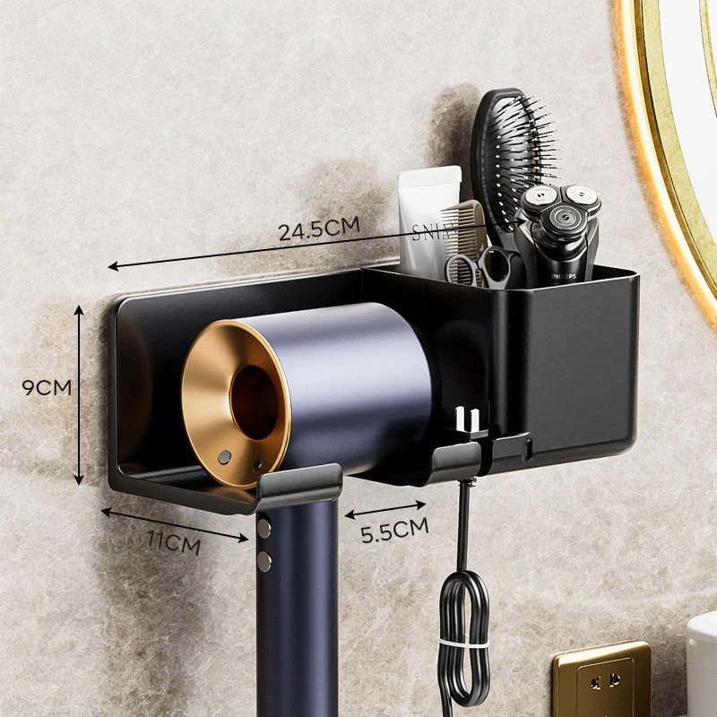 Hair Dryer Holder No Drill Wall Mount Self-Adhesive With Plug Holder Storage Organizer For Bathroom Hotel Barbershop 5