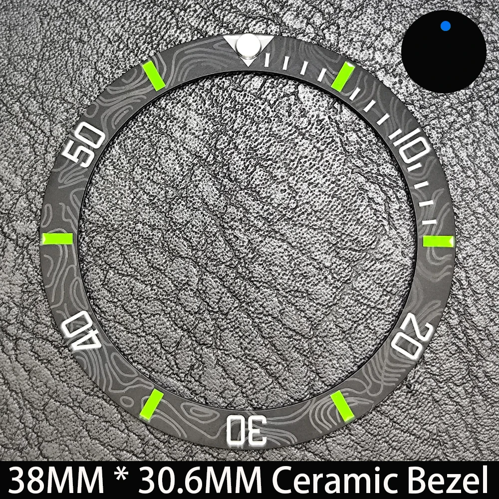 Elegant Blue Luminous Bezel GMT and Diving Watch Insert, Sloping 38mm x 30.6mm Ceramic/Aluminum