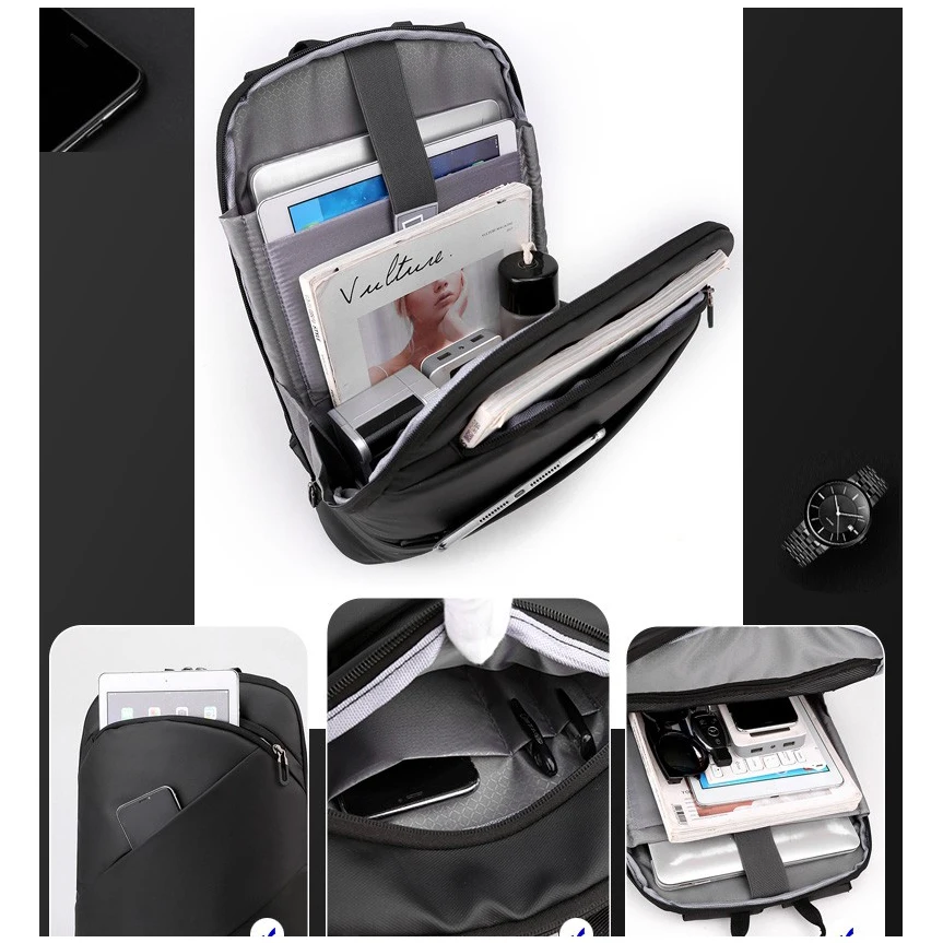 Men Slim Laptop Backpack 15.6 Inch Ultra Thin Business Travel Backpacks Waterproof Large Capacity College Students School Bags