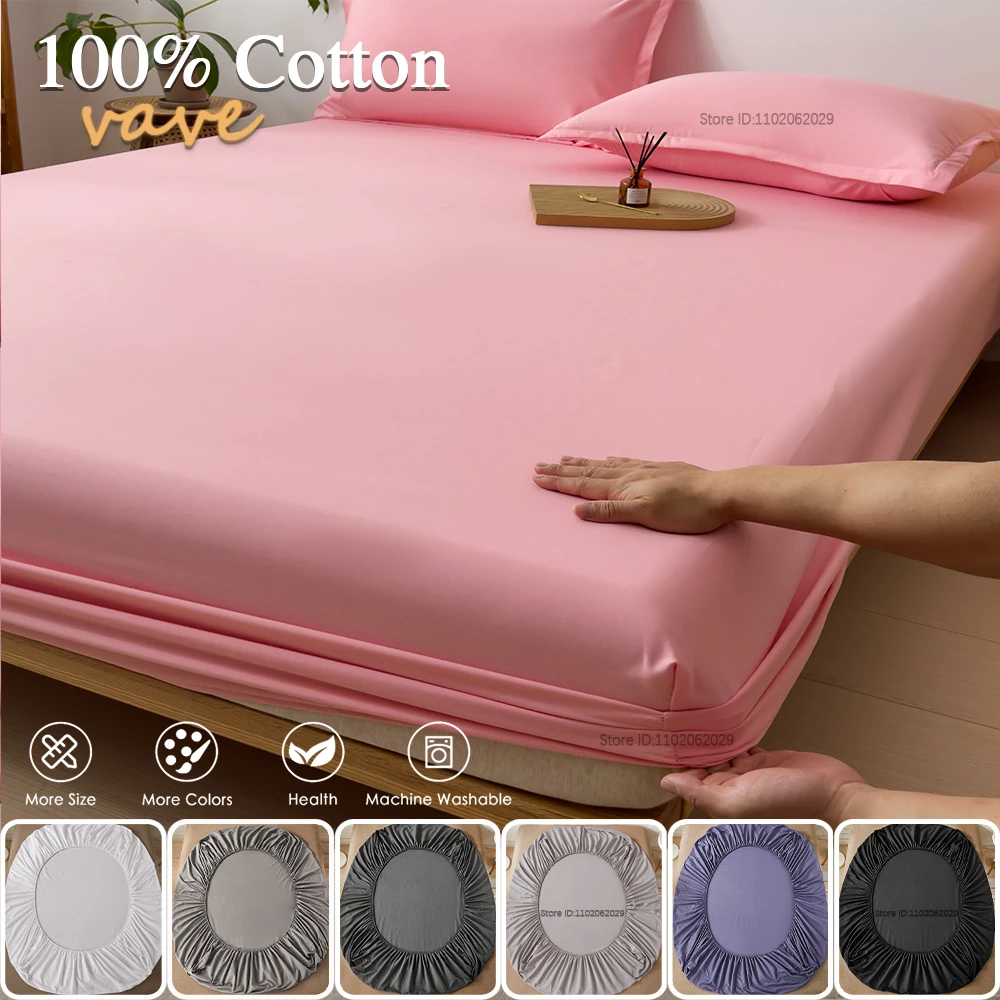 160x200 220x220cm Cotton Fitted Sheet with Elastic Bands Non Slip Adjustable Mattress Covers for Single Double King Queen Bed 2
