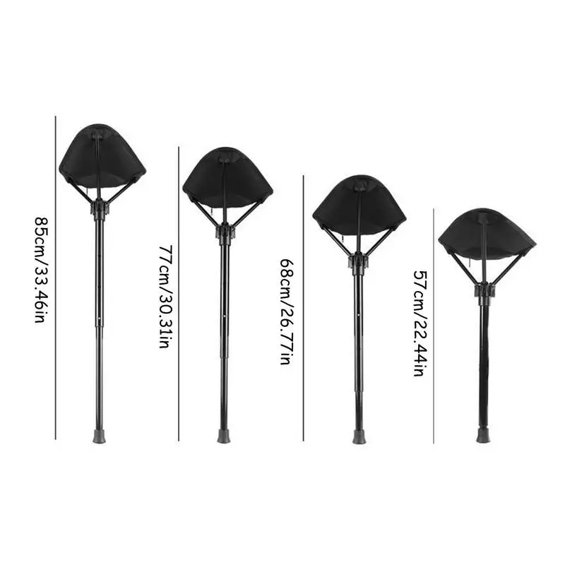 Folding Walking Stick Tripod Stool Adjustable Height Seat Folding Stool Chair