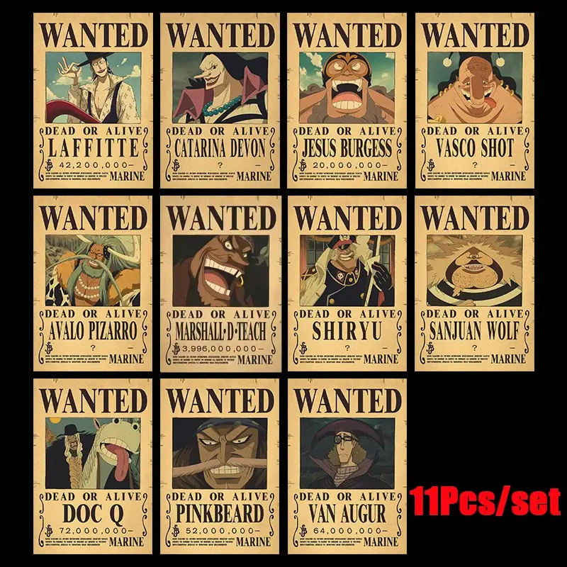 10Pcs Anime One Piece Luffy Wanted Vintage Posters Set for Room Wall Decoration Cartoons Zoro Wanted Painting Stickers Toys Gift - Image 8