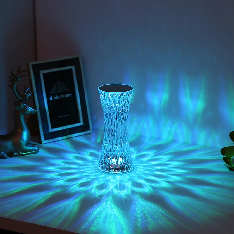 Touch/Remote Diamond Rose Lamp Crystal Table Lamp Romantic Christmas USB LED Night Light Projector Atmosphere Light
