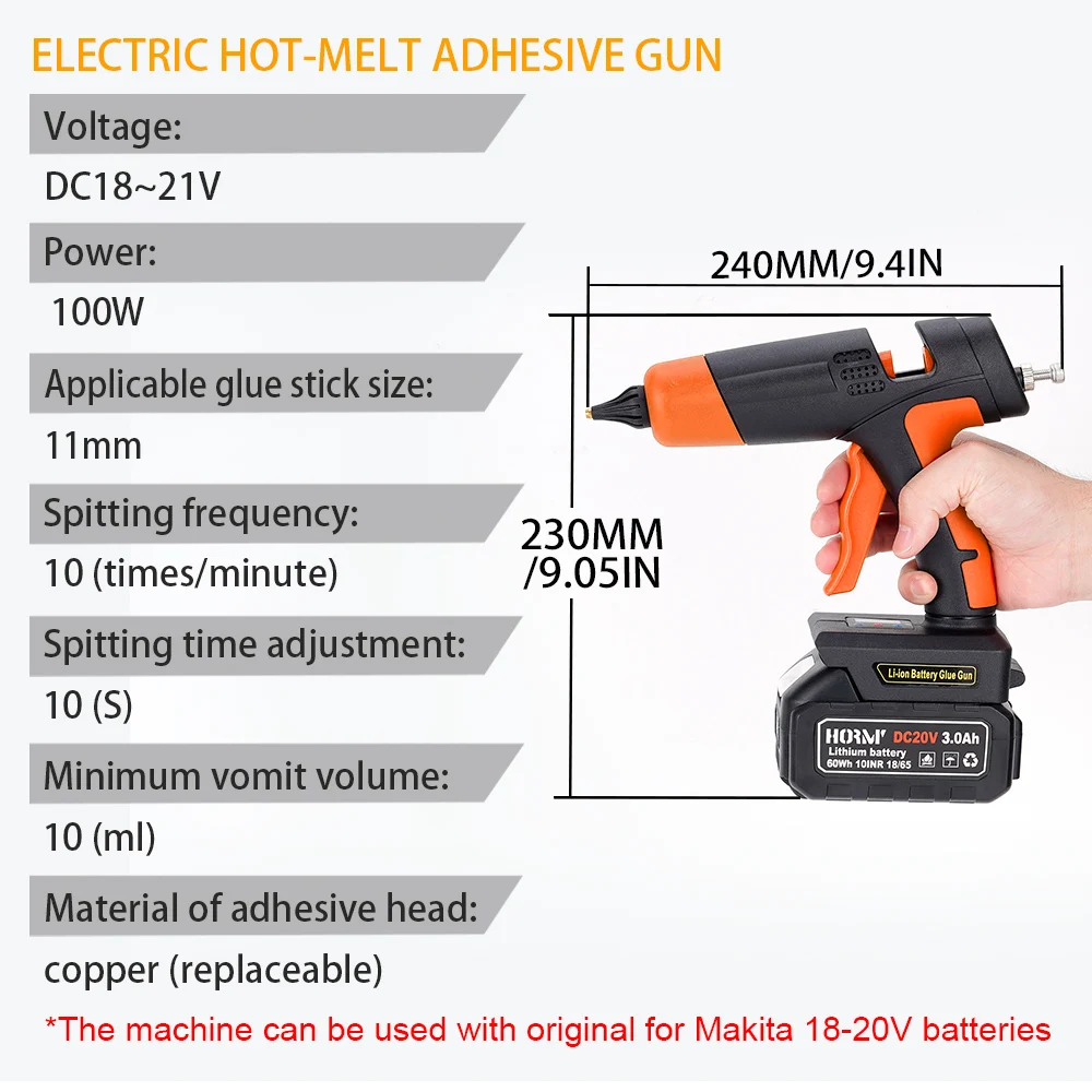 Electric Hot Melt Glue Gun Rechargeable Air Gun Suitable 11mm Glue Stick Hot Melt Welding Repair Tool For 18V Makita Battery