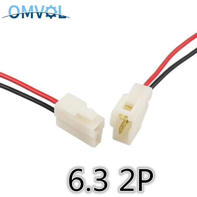 2 kits de conector eléctrico 6,3, 6,3mm, 2 P, 2 pines, enchufe