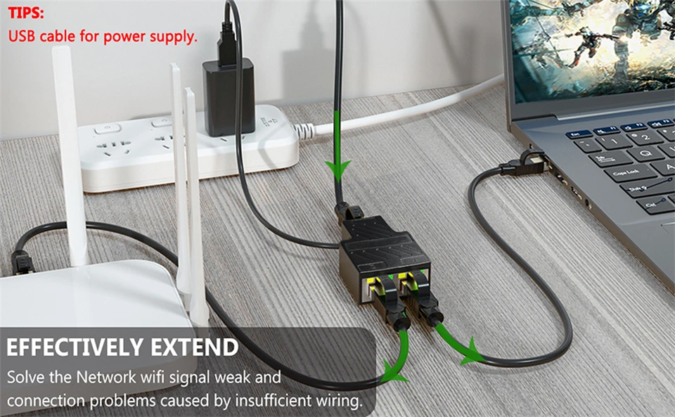 1 Gb RJ45 Splitter 1 to 2 Ethernet Adapter Internet Network Cable Extender RJ45