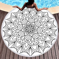 Mandala Round Beach Towel,Black and White Pattern Oversized Anti-Sand Quick-Drying Beach Blanket Bath Towel Yoga Mat Picnic Mat 2