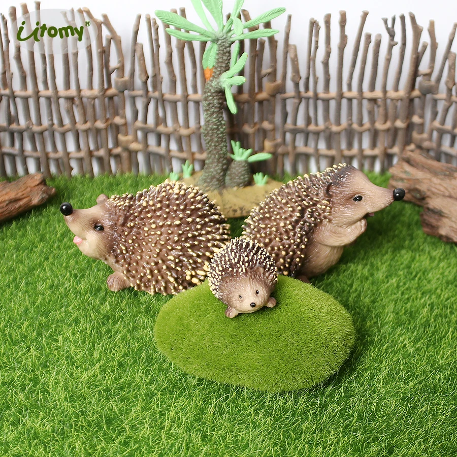 Simulated Cute Hedgehog Models Jungle Forest Animals Figurines Garden Statues Wildlife Figures Collection Gift Home Decor