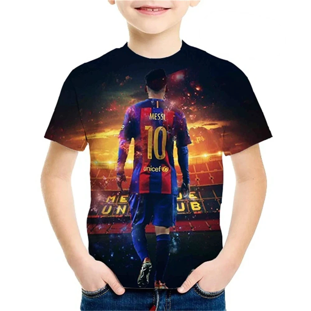 2024 Summer New Fashionable Children's 3D Printed T-shirt Popular Football Star Messi Cool Boys and Girls Casual Short Sleeves 4