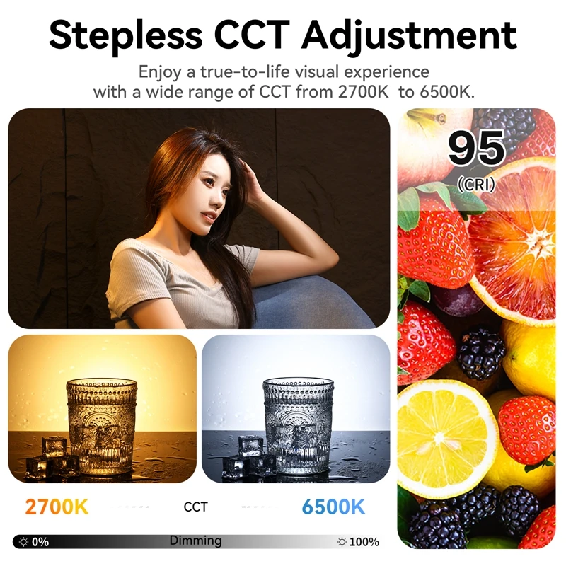 Ulanzi VL-200Bi V 마운트 비디오 라이트 CRI 95 + 2700K-6500K CCT, 라이브 스트리밍 사진 COB 라이트, 무선 제어, 200W