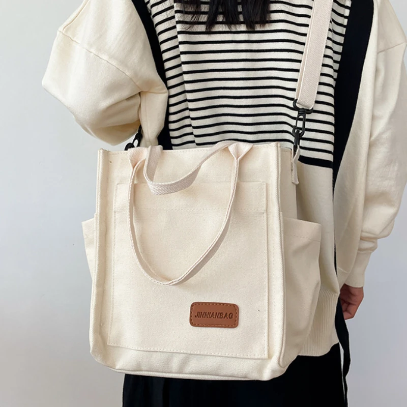 

Multi Pocket Large Capacity Canvas Tote Shoulder Bag Messenger Bags Solid Color Handbag for Women Bolsos Para Mujer Purse