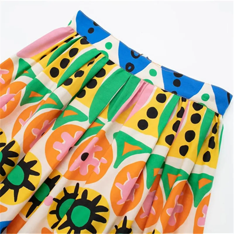 TRAF-Falda larga plisada con estampado para mujer, falda de cintura alta, ropa de calle fruncida, conjuntos de falda Midi para playa, moda de