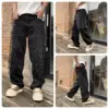 Pearls Black Wide Jeans Men Street Wear Mid Rise Heavy Weight Pants Man New Y2k Trousers 5
