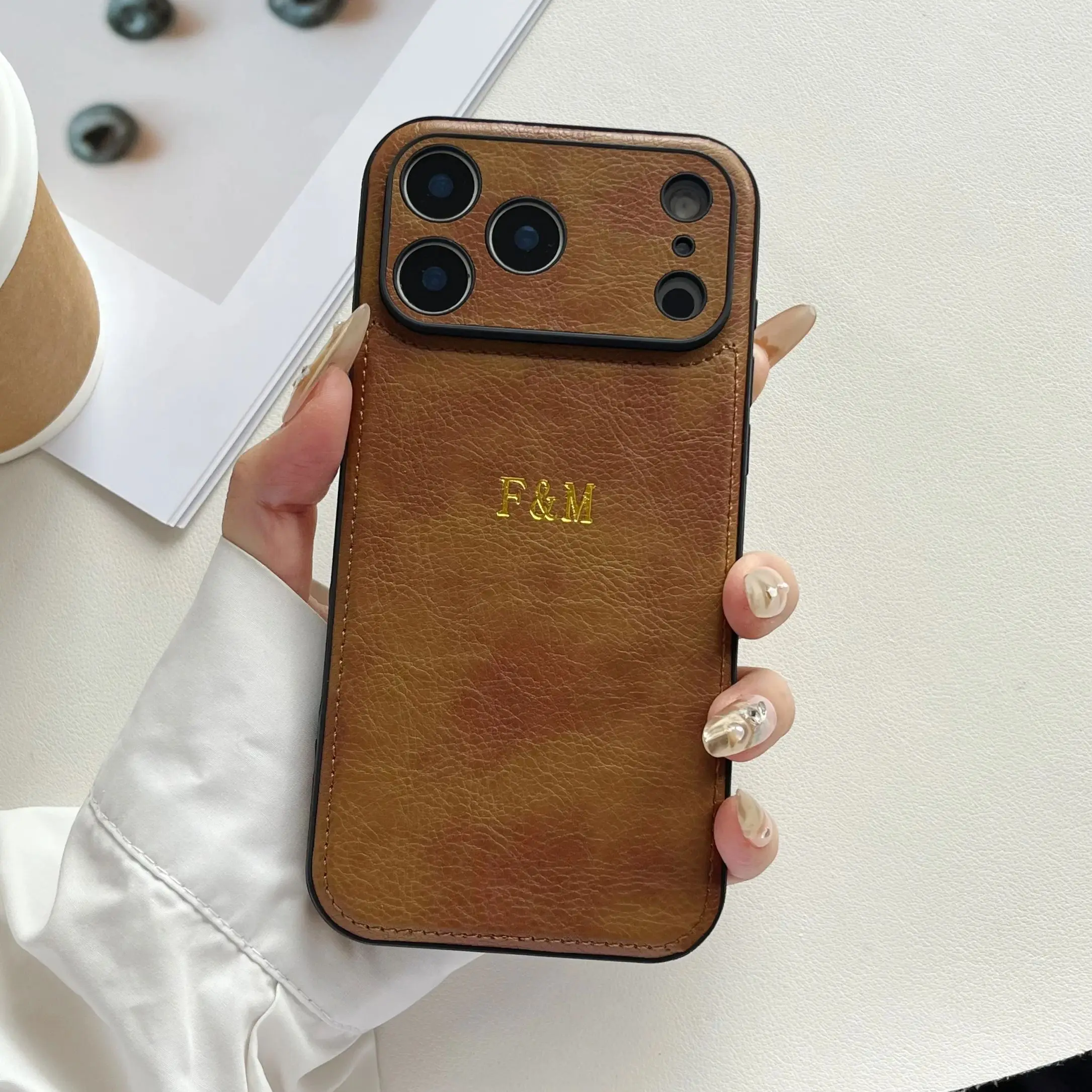 Luxury Personalized Custom Name Hot Gold Foil Embossed Faux Leather thumbnail 2