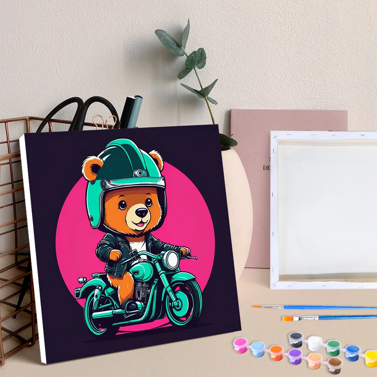 RUOPOTY Framed Diy Paint By Numbers Beginner Kits Cartoon Animals Bears Handicrafts Easy To Paint On Canvas For Diy Gift