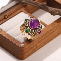 Elegant Vintage Gold Oval Purple Crystal and Baroque Pearl Ring (1 - 4548 - 5200)