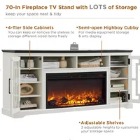 Farmhouse Fireplace TV Stand with 36" Electric Fireplace for 80 Inch TV, 32" Tall Entertainment Center, Modern Media Console, 6 6