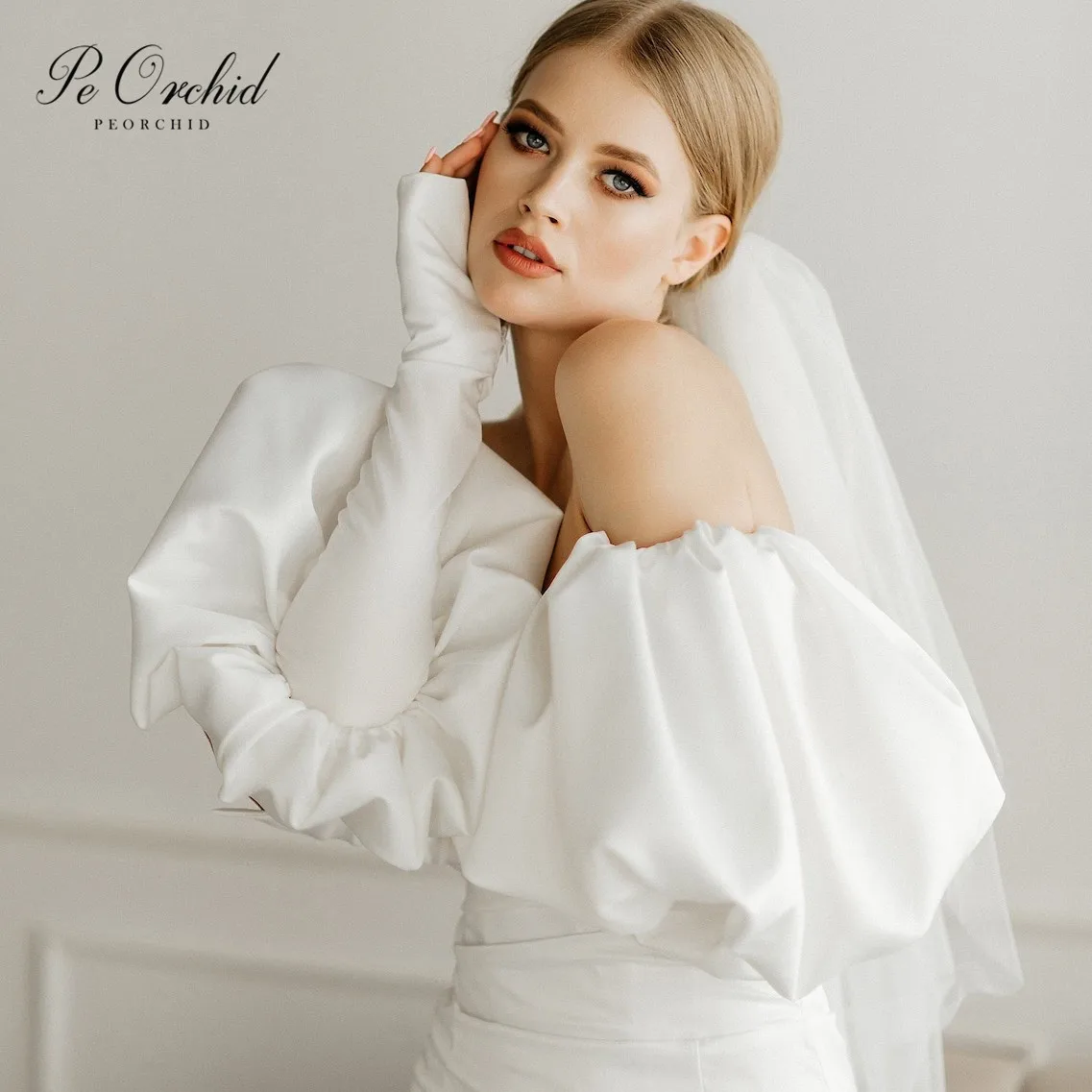 

PEORCHID White Wedding Dress Puff Sleeves Detachable Satin Prom Dress Sleeves Custom Color Bridal Accessories Fashion Gloves