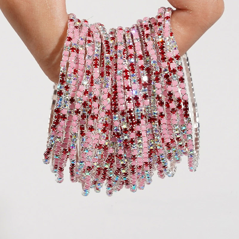 5 قطع الأزياء الملونة الاكريليك كريستال حجر الراين مطاطا سوار للنساء تمتد معصمه أساور الزفاف المجوهرات اليومية