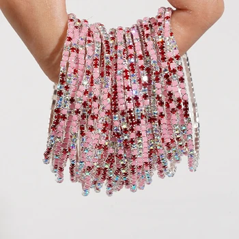 5pcs Fashion Colorful Acrylic Crystal Rhinestone Elastic Bracelet For Women Stretch Wristband Wedding Bracelets Daily Jewelry